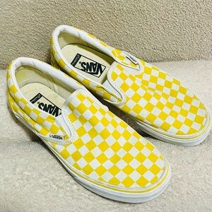 Vans Custom Yellow and White Checkered Slip Ons Unisex